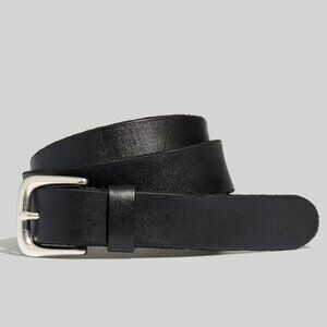 Madewell Black Leather Belt with Silver Buckle